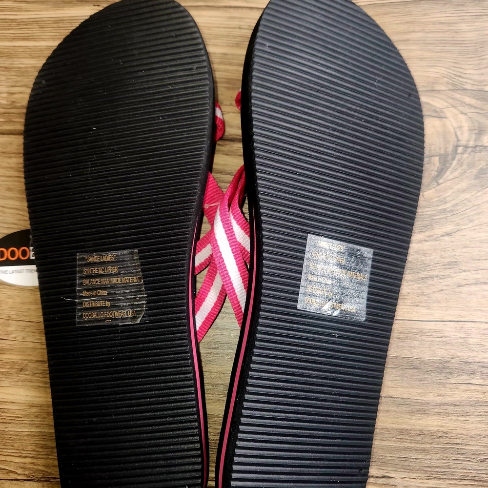 Sande Dooballo Flip Flop Sandals w/black Footbeds Hot Pink/Wht Straps Wom Sz 10 - Picture 4 of 7